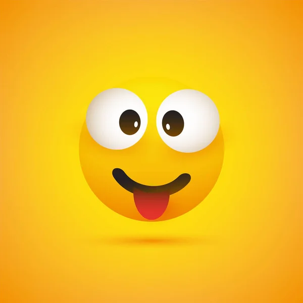 Emoji Sonriente Con Lengua Atascada Emoticono Feliz Brillante Simple Sobre — Vector de stock