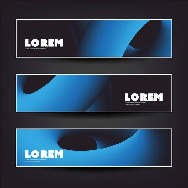Aantal horizontale Banner of Header ontwerp voor uw bedrijf met abstracte blauw en zwart 3d Curve lijnen patroon — Stockvector