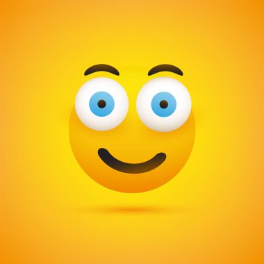 Emoji - basit parlak mutlu ifade ile gözleri sarı zemin üzerine dışarı Pop - vektör tasarımı gülümseyen