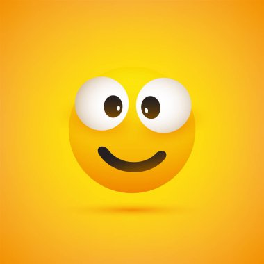Emoji - basit parlak mutlu ifade sarı zemin üzerine - vektör tasarımı gülümseyen