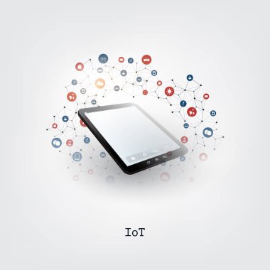 Şey, renkli Internet Tablet Pc ve simgeler - dijital ağ bağlantıları, teknolojik altyapı ile tasarım konsepti bulut