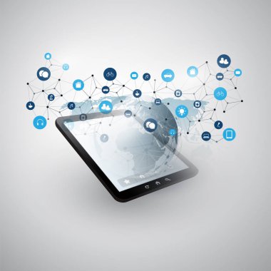 Renkli bulut çok bilgisayar, abstract, Iiot, kamu ağ yapısı, bağlantı, dijital veri değişimi, işbirliği, o veya teknoloji kavramı arka plan veya kapak tasarımı öğe şablonu - illüstrasyon düzenlenebilir vektör formatında