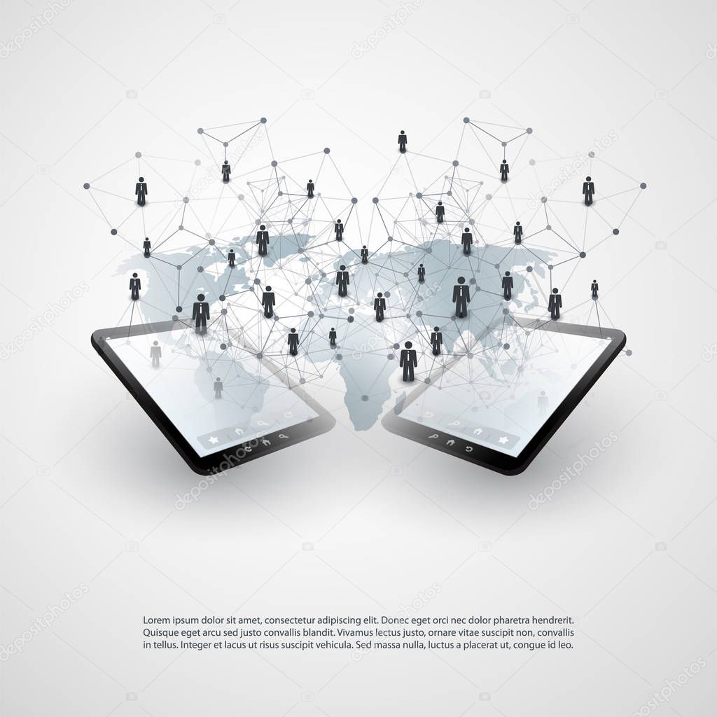 Networks - Global Business Connections - Social Media Concept Design with Tablet PC or Mobile Phone