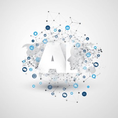 Yapay zeka, Internet şeyler ve Smart teknolojisi konsept tasarımı ile AI logosu ve simgeler