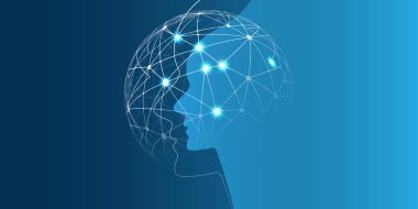 Makine yapay zeka, öğrenme, bulut bilgi işlem, otomatik tel kafes küre ve insan yüzü yapısı destek yardım ve ağlar tasarım konsepti