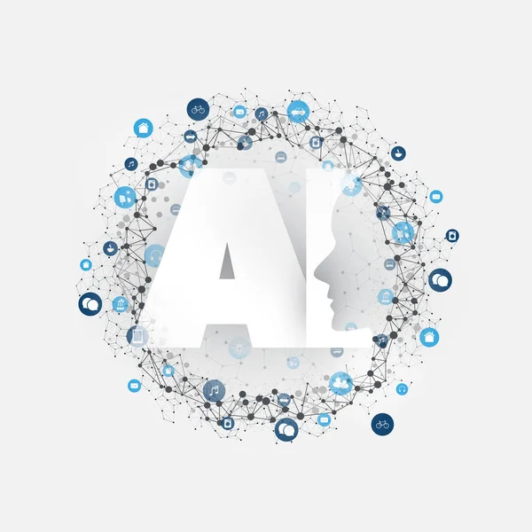 Intelligenza Artificiale, Internet delle Cose e Smart Technology Concept Design con logo AI e icone — Vettoriale Stock