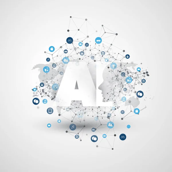 Inteligencia Artificial, Internet de las Cosas y Diseño de Conceptos de Tecnología Inteligente con Logo e Iconos de AI — Archivo Imágenes Vectoriales