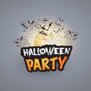 Mutlu Cadılar Bayramı kartı şablonu - dolunay altında parlayan gözlerle yarasalar uçan