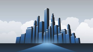 Metropolis - kentsel Cityscape vektör tasarım konsepti manzarası ve şehrin doğru giden karayolu ile