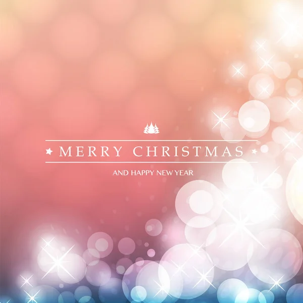 Buone Feste Colorate, Buon Natale Biglietto di auguri con etichetta su sfondo sfocato scintillante — Vettoriale Stock