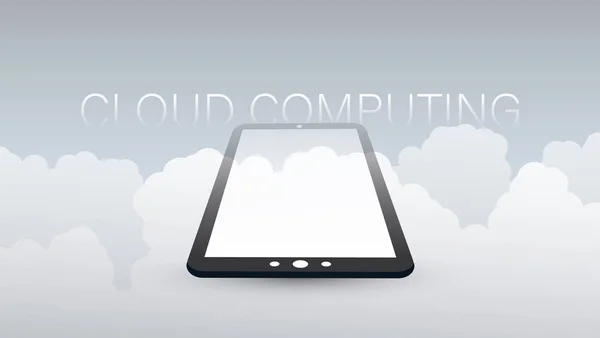 Cloud Computing Design Concept con Tablet PC e Clouds - Connessioni di rete digitali, background tecnologico — Vettoriale Stock