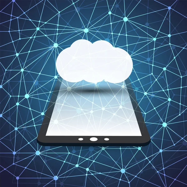 Concept de conception Cloud Computing avec maillage réseau et Tablet PC, Appareil mobile Connexions réseau numérique, Arrière-plan de la technologie mobile — Image vectorielle