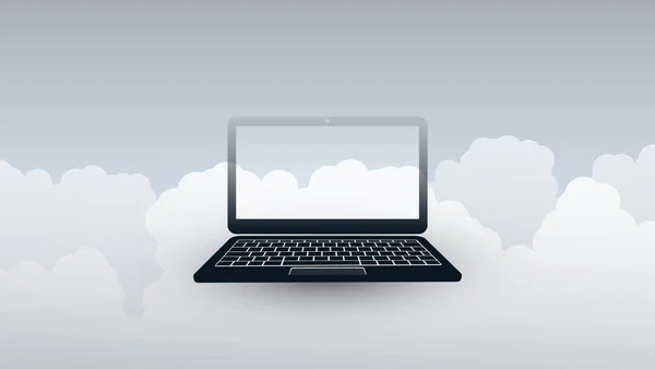Концепция облачных вычислений с планшетом и облаками - цифровые сетевые подключения, технологический фон — стоковый вектор