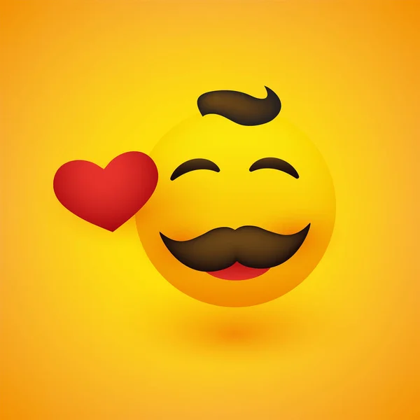 Smiling Face Red Heart Mustache Yellow Background Vector Desig — Stock Vector