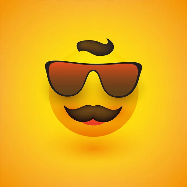 Lachende Emoji Met Zonnebril Snor Gele Achtergrond Vector Design — Stockvector