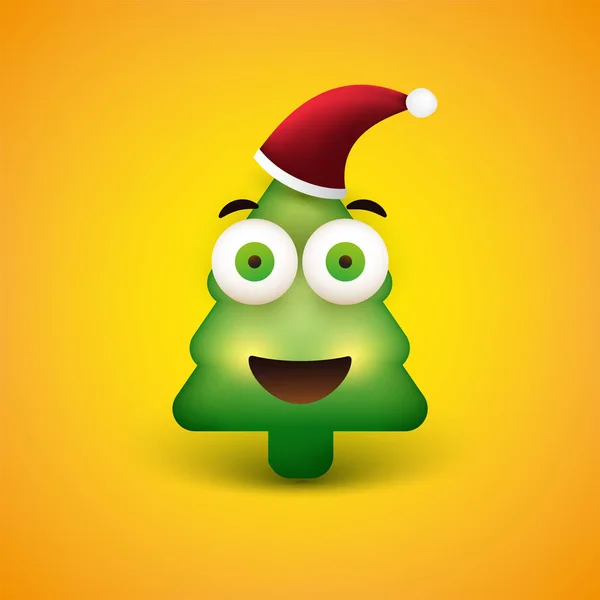 Emoji Sonriente Emoticono Simple Forma Árbol Navidad Sobre Fondo Amarillo — Vector de stock