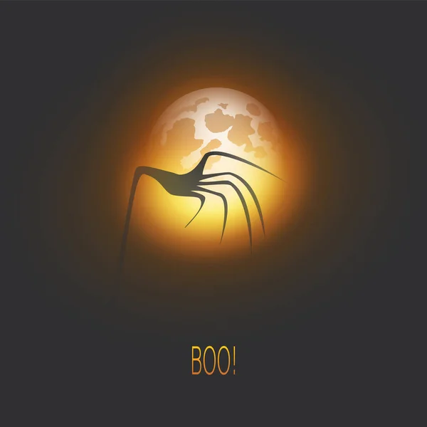 Plantilla de tarjeta de Halloween feliz - Mano espeluznante con la luna brillante en la oscuridad — Vector de stock