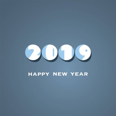 Basit beyaz ve mavi yeni yıl kartı, kapak veya arka plan tasarım şablonu - 2019