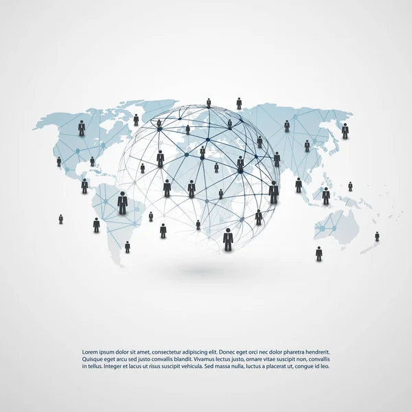 Redes Digitales, Conexiones de Negocios Globales - Diseño de Conceptos de Redes Sociales con Globo y Mapa del Mundo — Vector de stock