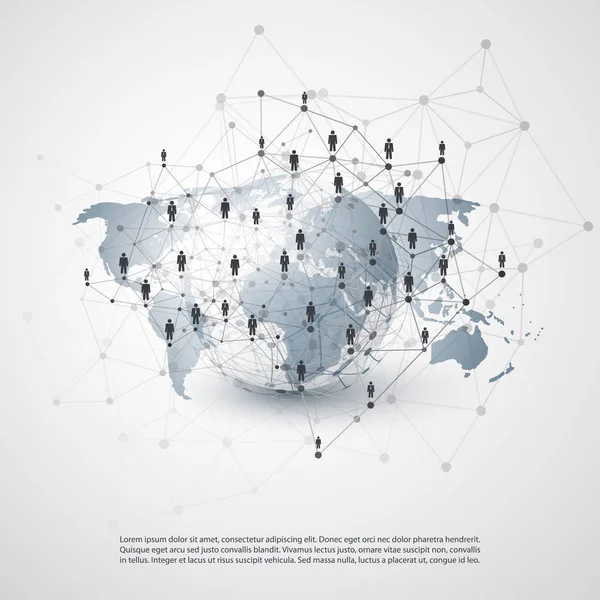 Redes Digitais, Conexões de Negócios Globais - Design de Conceito de Mídia Social com Globo e Mapa Mundial — Vetor de Stock