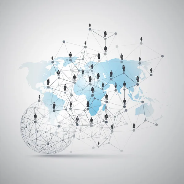 Redes Digitales, Conexiones de Negocios Globales - Diseño de Conceptos de Redes Sociales con Globo y Mapa del Mundo — Vector de stock