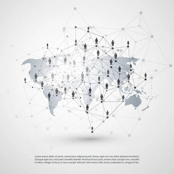 Redes - Conexões de Negócios Globais - Design de Conceito de Mídia Social com Mapa Mundial —  Vetores de Stock