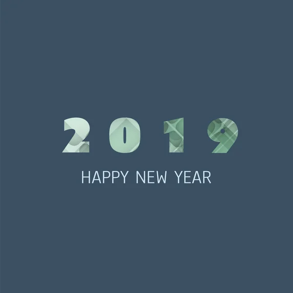 Tarjeta de Año Nuevo Simple Azul, Gris Oscuro y Verde, portada o plantilla de diseño de fondo - 2019 — Vector de stock