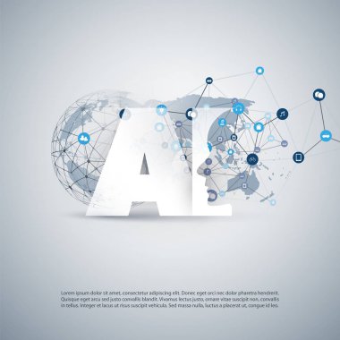 Yapay zeka, Internet şeyler ve Smart teknolojisi konsept tasarımı ile AI logosu ve simgeler