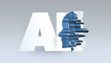 Akıllı şehir, dijital AI denetimi, otomatik destek, Cityscape manzarası ve insan kafası ile derin öğrenme ve gelecekteki teknoloji konsept tasarımı