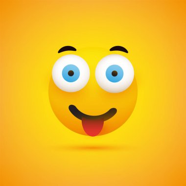 Güler Emoji yüz dil - sarı arka plan üzerinde basit mutlu ifade - vektör tasarım çizim ile
