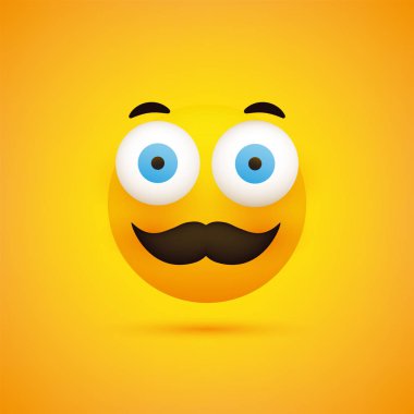 Gülümseyen Emoji - Sarı Arkaplanda Gözler ve Bıyıklı Basit Mutlu Duygu Simgesi