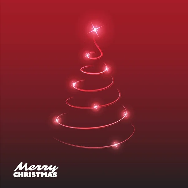 Merry Christmas, Happy Holidays Card - donkere kerstboom vorm gemaakt van helder spiraalsgewijs bewegende licht — Stockvector