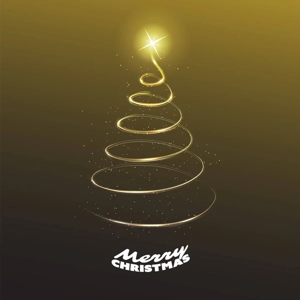 Merry Christmas, Happy Holidays Card - donkere kerstboom vorm gemaakt van helder spiraalsgewijs bewegende licht — Stockvector