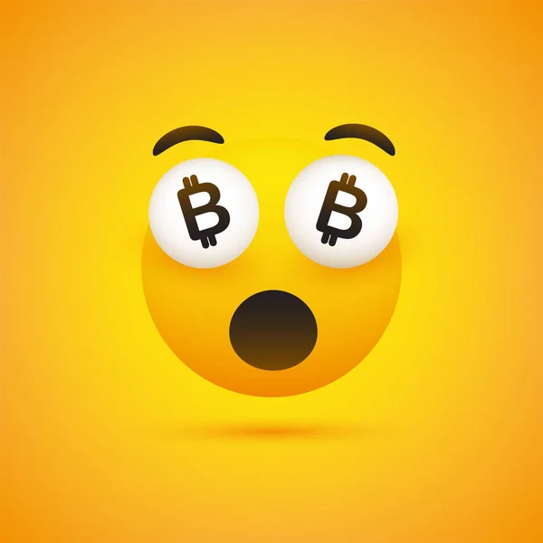 Emoji Avec Visage Surpris Bitcoin Connecter Dans Les Yeux Simple — Image vectorielle