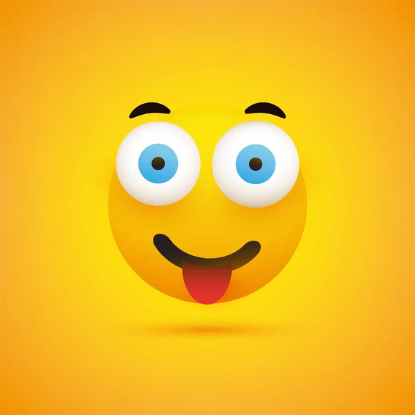 Усміхнене Емодзі Обличчя Язиком Простий Щасливий Емоцій Жовтому Тлі Векторна — стоковий вектор