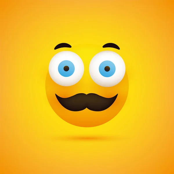 Emoji Sonriente Emoticono Feliz Simple Con Ojos Pop Out Bigote — Vector de stock