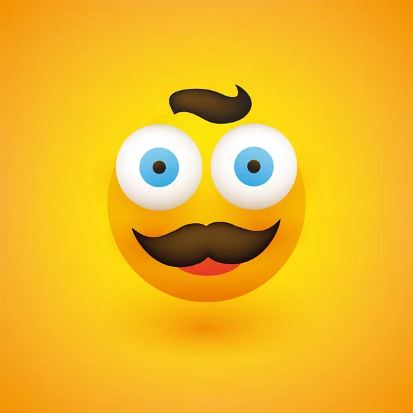 Smiling Emoji Einfaches Happy Emoticon Mit Poppigen Augen Und Schnurrbart — Stockvektor