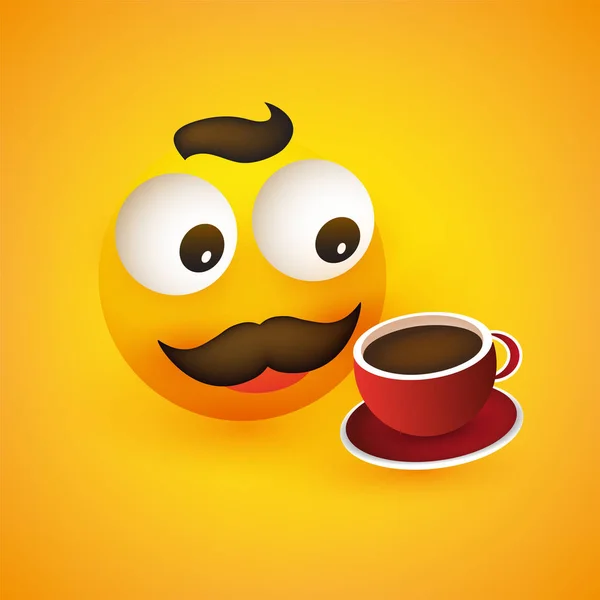 Sorrindo Happy Coffee Lover Emoji Simples Emoticon Com Pop Out — Vetor de Stock