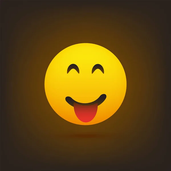 Uśmiechnięty Emotikon Sterczały Języka Prosty Szczęśliwy Emotikon Brązowym Tle Wektor — Wektor stockowy