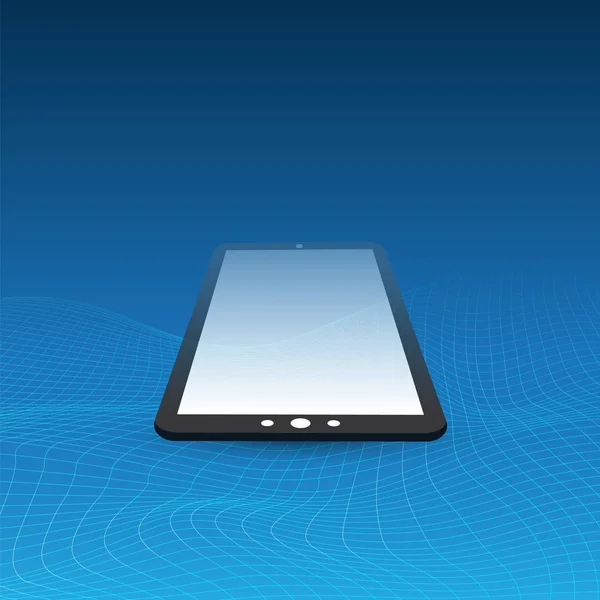 Conexiones de red digital, antecedentes de tecnología móvil - Concepto de diseño de computación en la nube con malla ondulada y Tablet PC, Dispositivo móvil — Vector de stock