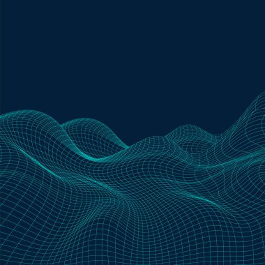 3D soyut sanal manzara, siber kılavuz, ağ - teknolojik altyapı, vektör çizim