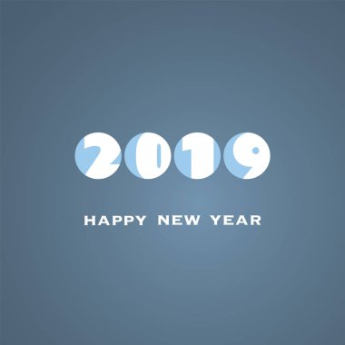 Basit beyaz ve mavi yeni yıl kartı, kapak veya arka plan tasarım şablonu - 2019