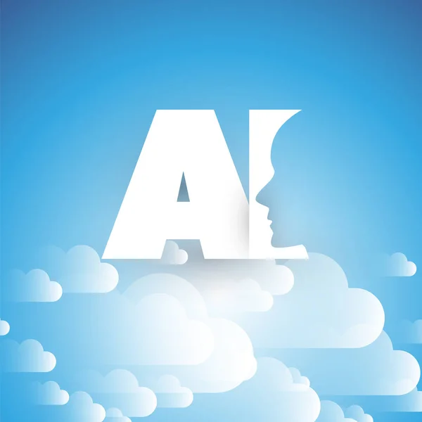 Cloud Computing, Assistenza automatizzata al supporto, Digital Aid, Deep Learning e Future Technology Concept Design con Cloud e Simbolo AI — Vettoriale Stock