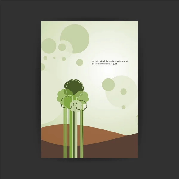 Abstract Eco Flyer ou Cover Design com Colinas e Árvores — Vetor de Stock