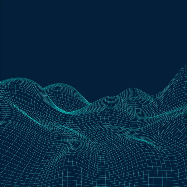 抽象仮想風景 サイバー スペース グリッド ネットワーク 技術背景 ベクトル イラスト — ストックベクタ