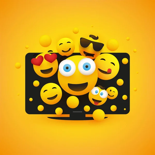 Verschillende Lachende Gelukkig Gele Emoticons Voor Een Smart Scherm Vector — Stockvector