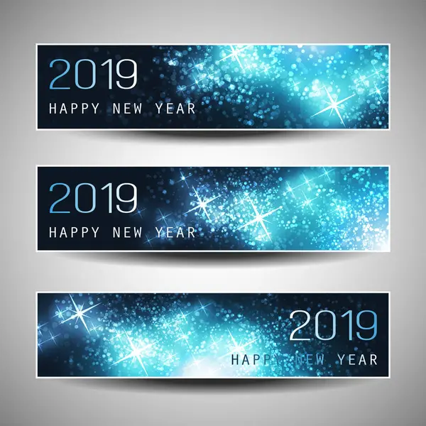 Aantal horizontale Kerstmis, Nieuwjaar Headers of Banners Design - 2019 — Stockvector