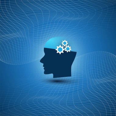 Destek yardım ve ağlar tasarım konsepti dalgalı Mesh ve insan kafası ile makine yapay zeka, öğrenme, Cloud Computing, otomatik