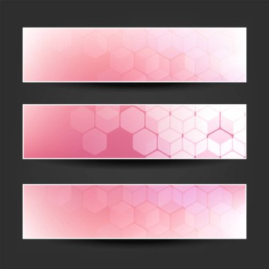 Geometrik desenli pembe, Bordo ve mor yatay Banner tasarım kümesi