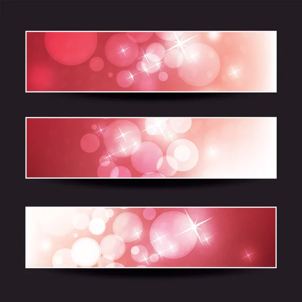 Set of Pink, Claret and Purple Horizontal Sparkling Header or Banner Designs for Christmas, New Year, Seasonal Events or Holidays — Stock Vector